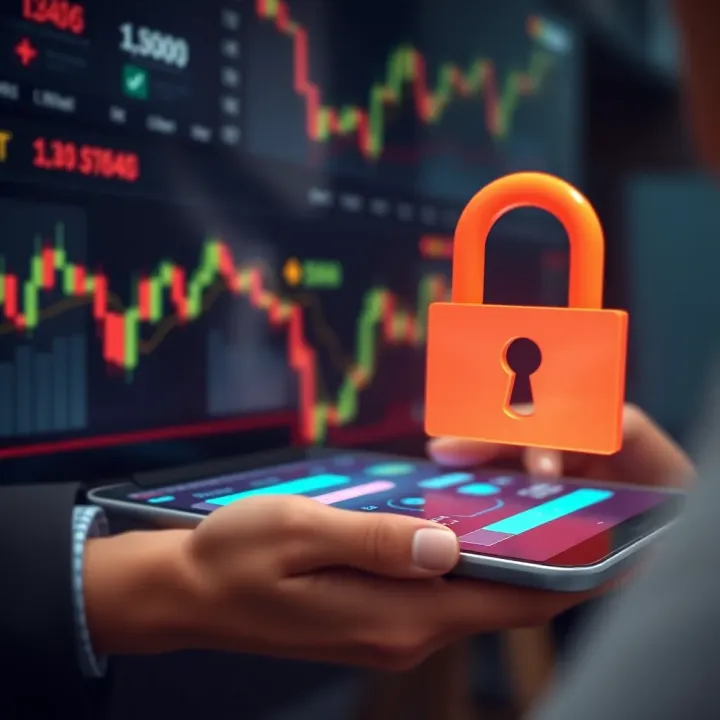 Illustration of secure digital transaction with financial charts and currency symbols representing trading safety and regulation