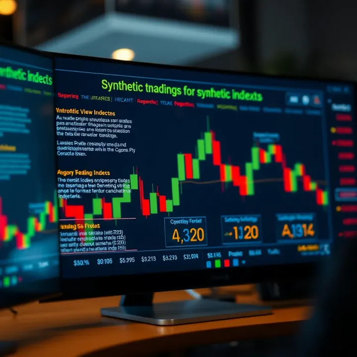 Diagram showing key features and strategies for trading synthetic indices with risk management tips