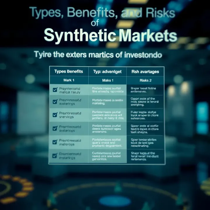 Chart showing different types of synthetic markets alongside their advantages and associated risks for investors
