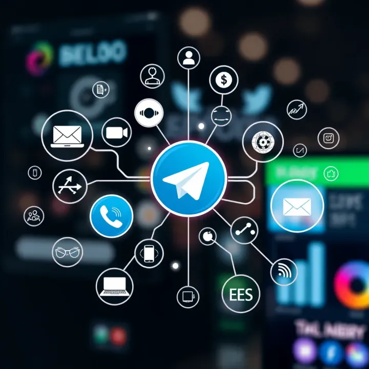 Illustration of interconnected icons representing technology, finance, culture, and entertainment themes