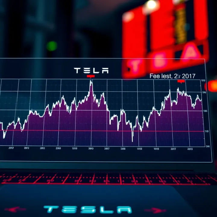 Graph showing Tesla stock price trends over recent years with key financial milestones highlighted