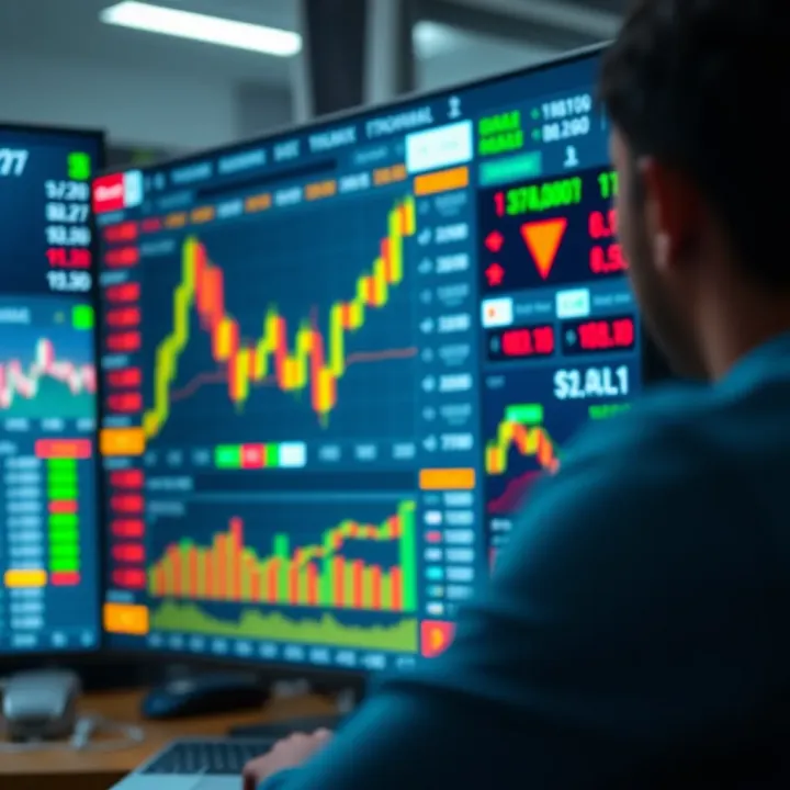 Digital interface displaying trading charts and market data for online investment