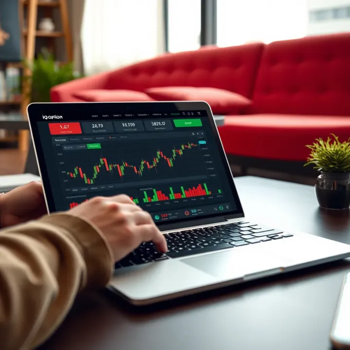 Secure investment environment on IQ Option platform shown on laptop screen